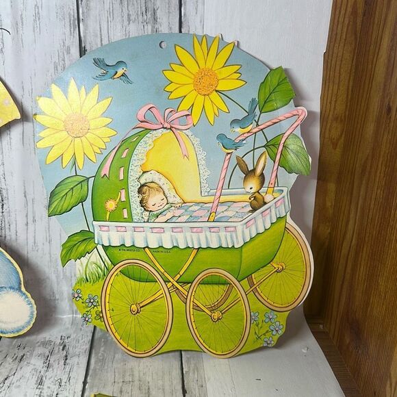 Vintage Spring Die Cut Decoration Beistle Co. Bear Lamb Baby set of 4 Made in US - Picture 3 of 6